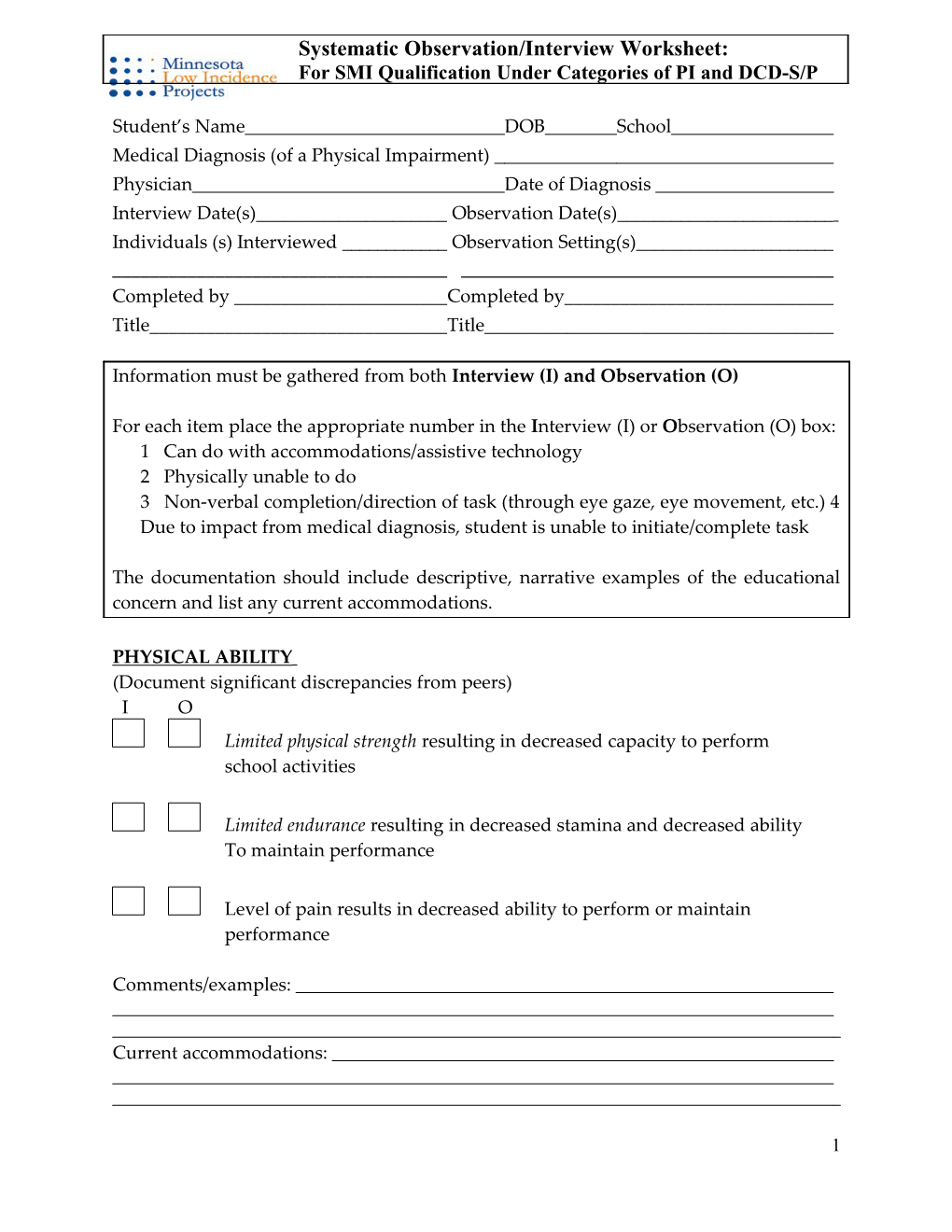 Systematic Interview/Observation Worksheet