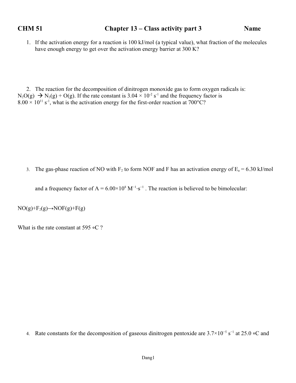 CHM 51Chapter 13 Class Activity Part 3Name