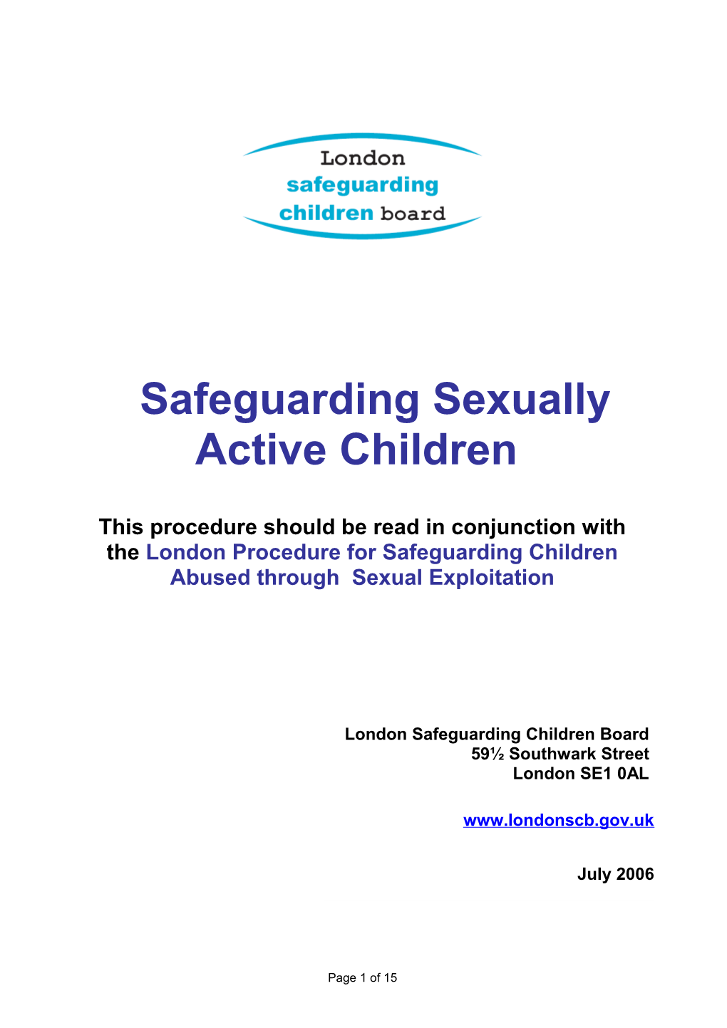 Working with Sexually Active Young People Under the Age of 18