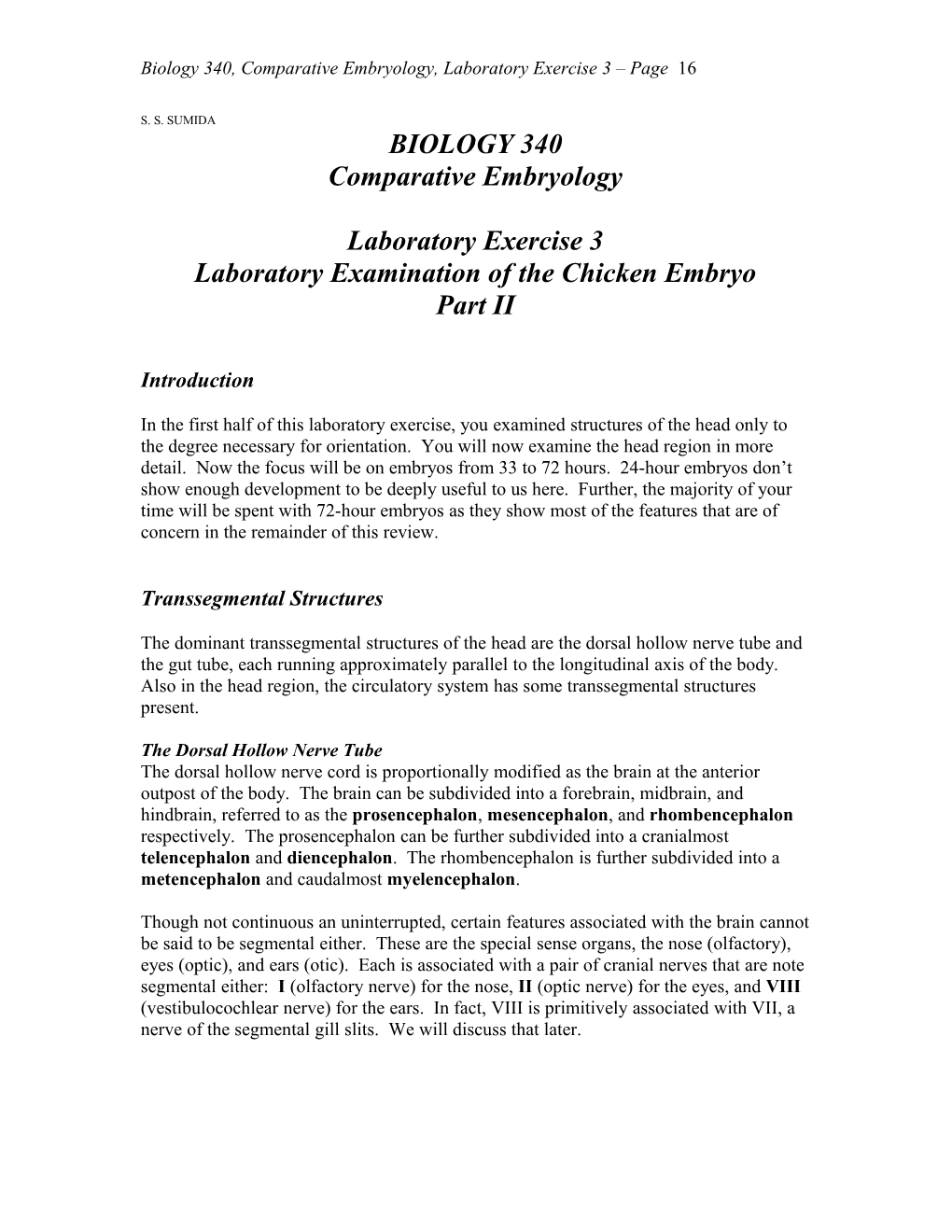 Biology 340, Comparative Embryology, Laboratory Exercise 3 Page 23