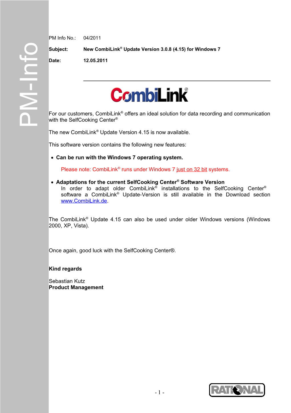 Subject: New Combilink Update Version 3.0.8 (4.15) for Windows 7