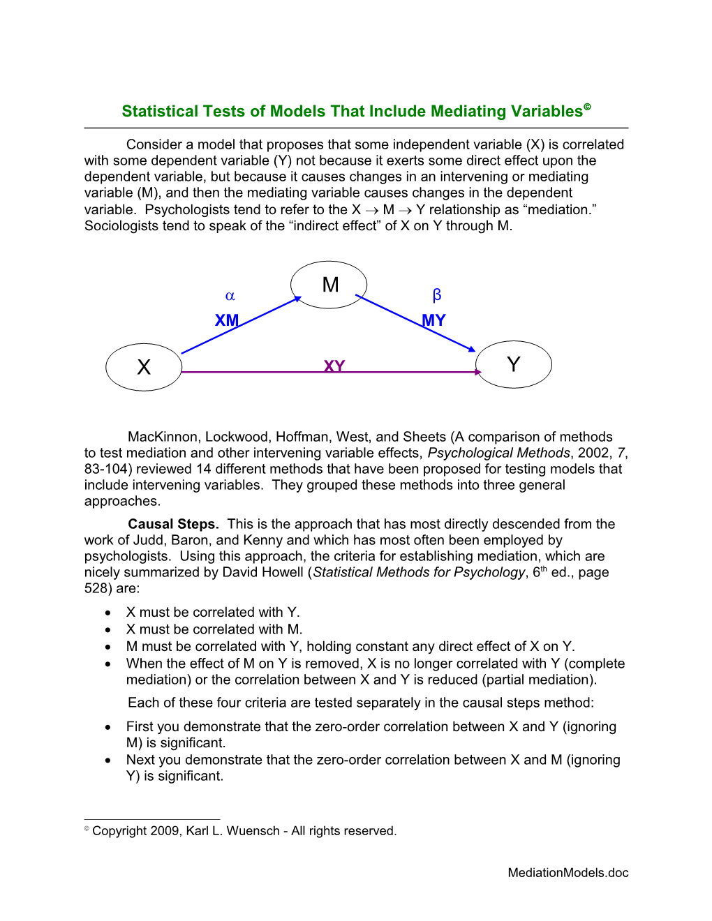 Statistical Tests of Models That Include Intervening Variables