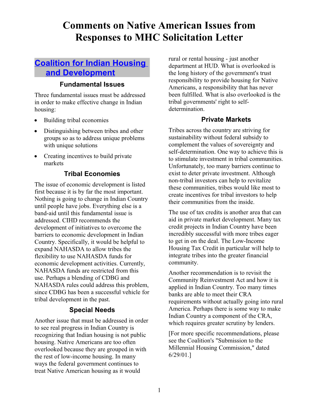 Coalition For Indian Housing And Development