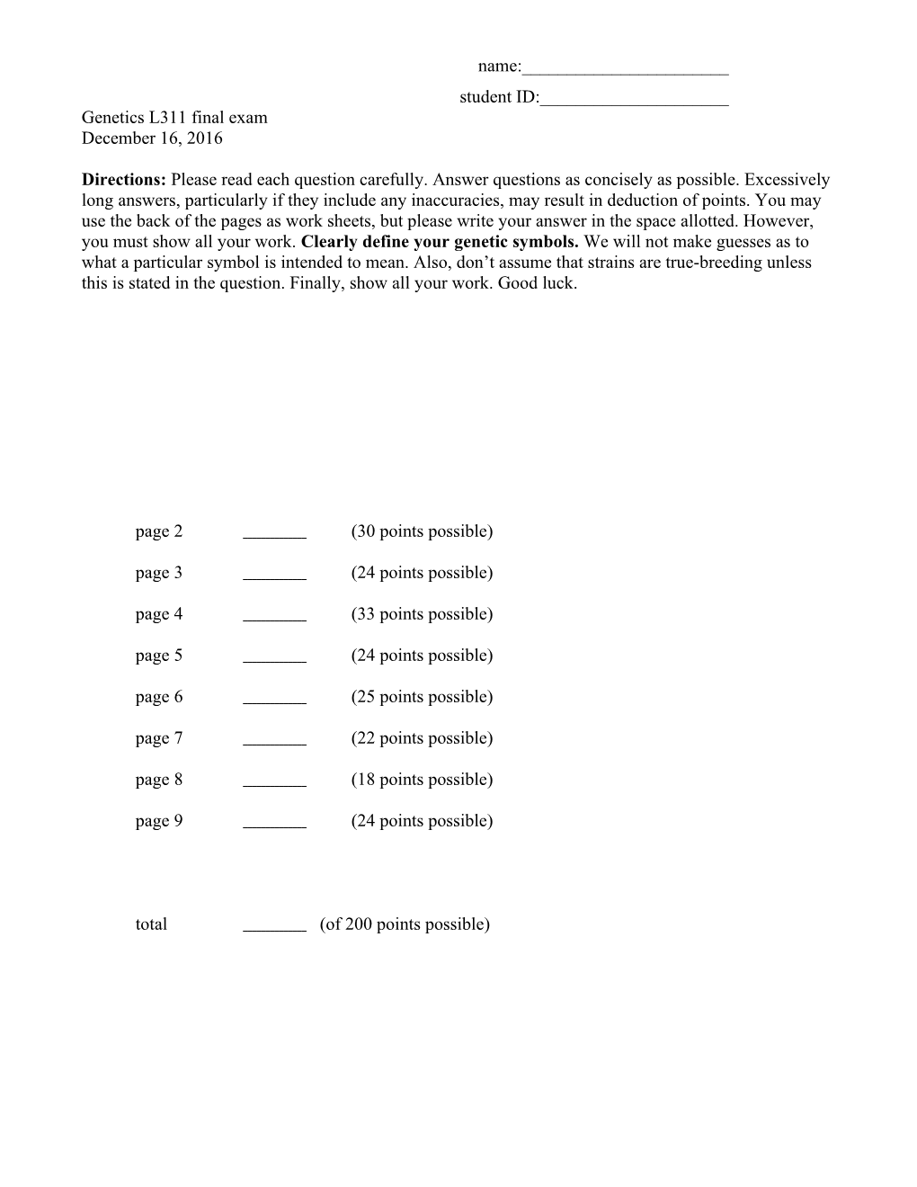 Genetics L311 Final Exam