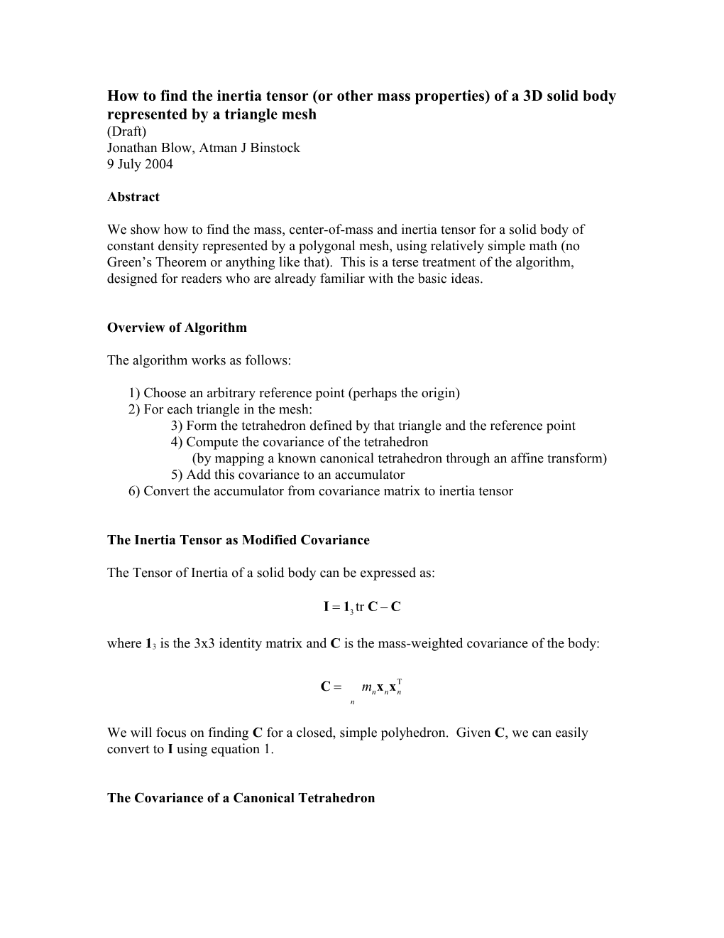 A Simple Method Of Finding Polyhedral Mass Properties