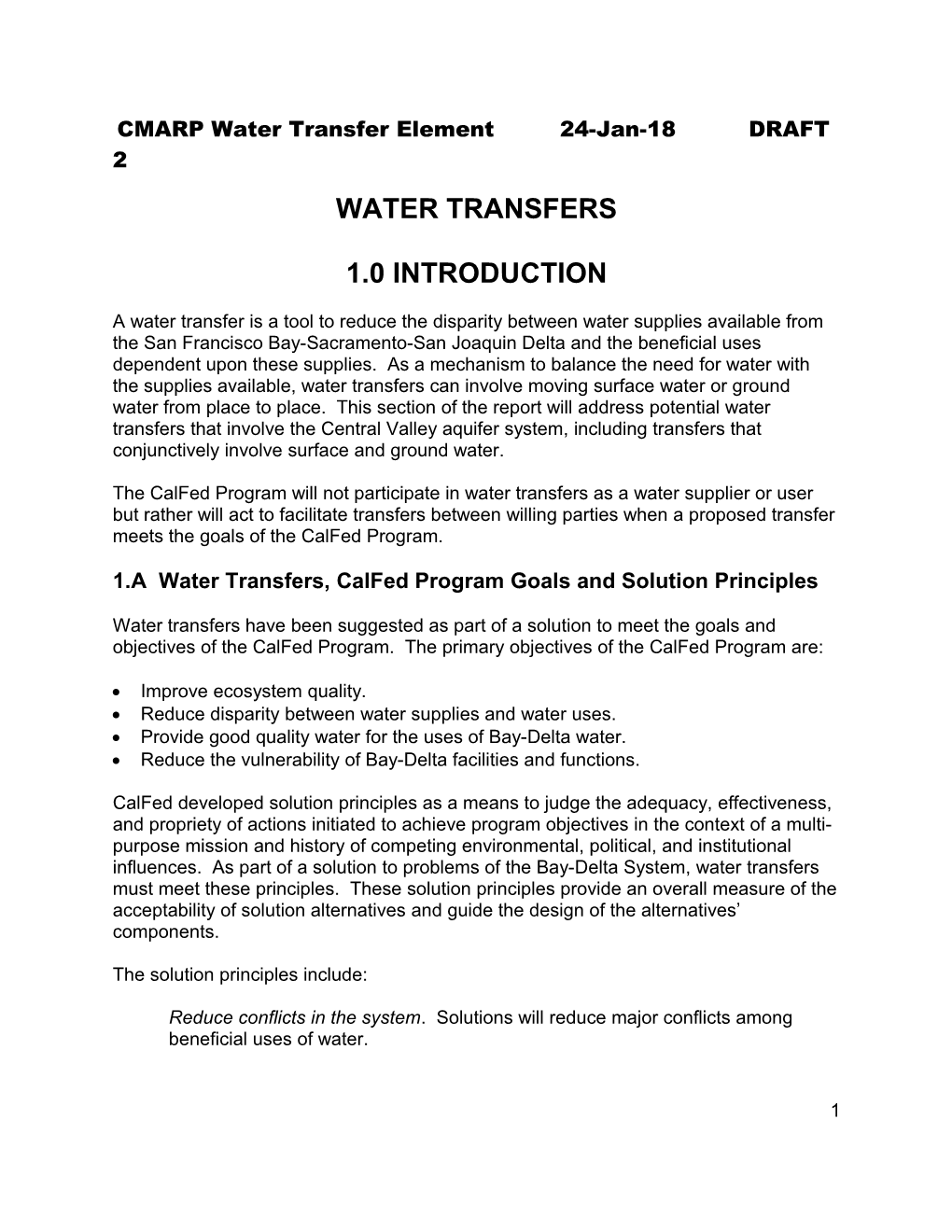 CMARP Water Transfer Element 5-Oct-98 DRAFT 2