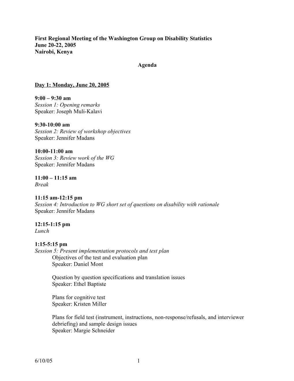 Fifth Meeting of the Washington Group on Disability Statistics