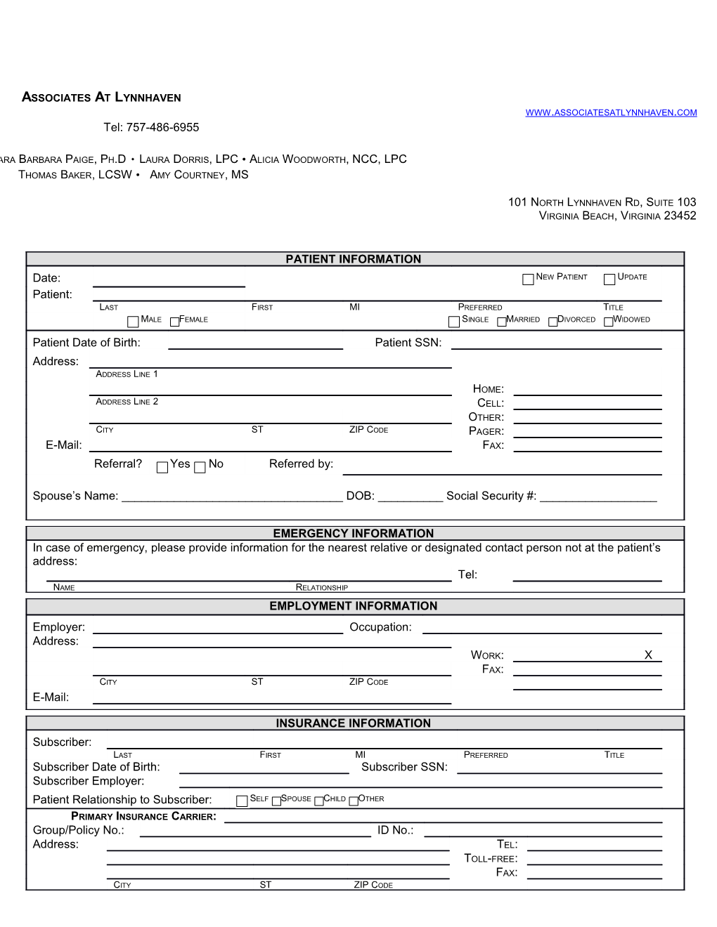 Template - Forms - Patient Registration & History