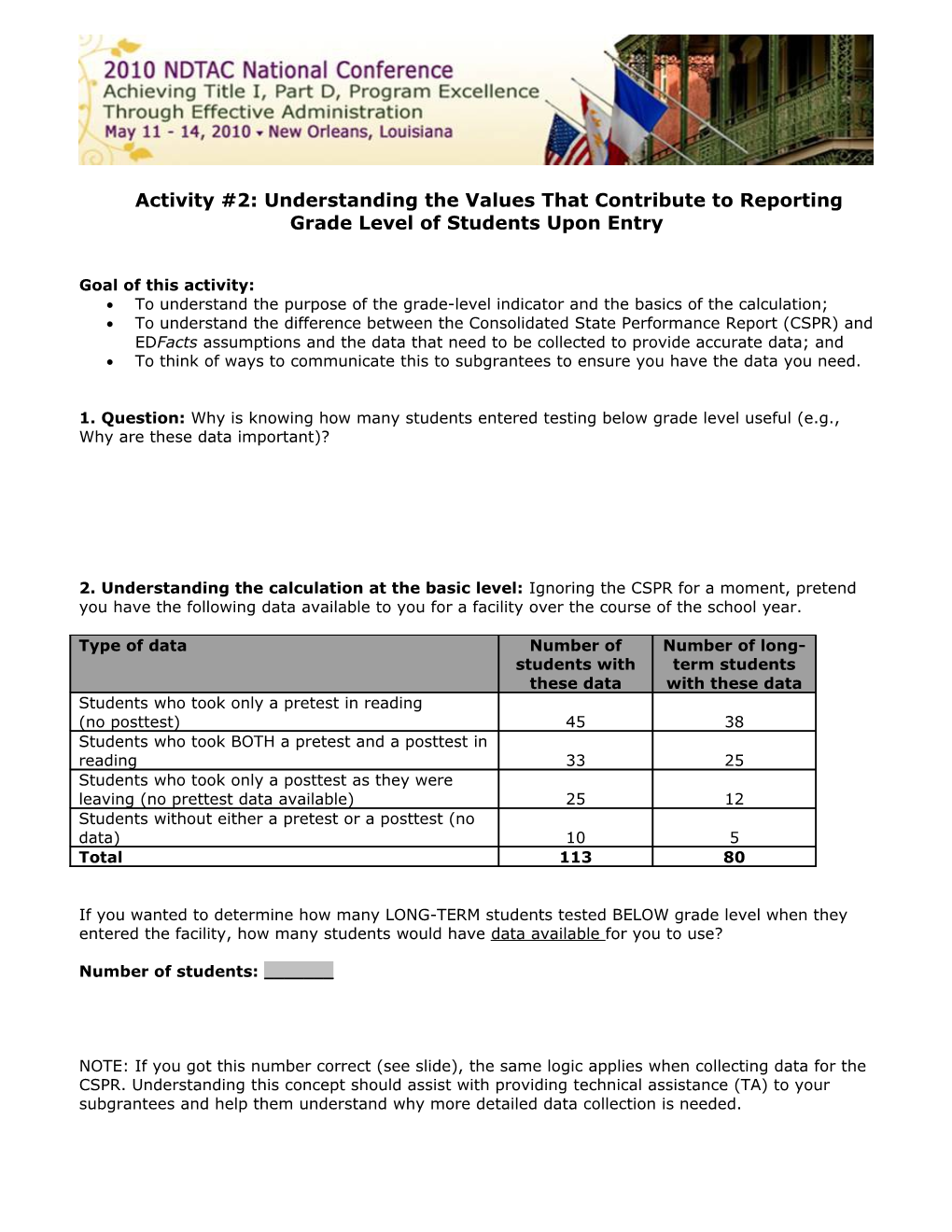 Activity #2: Understanding the Values That Contribute to Reporting Grade Level of Students