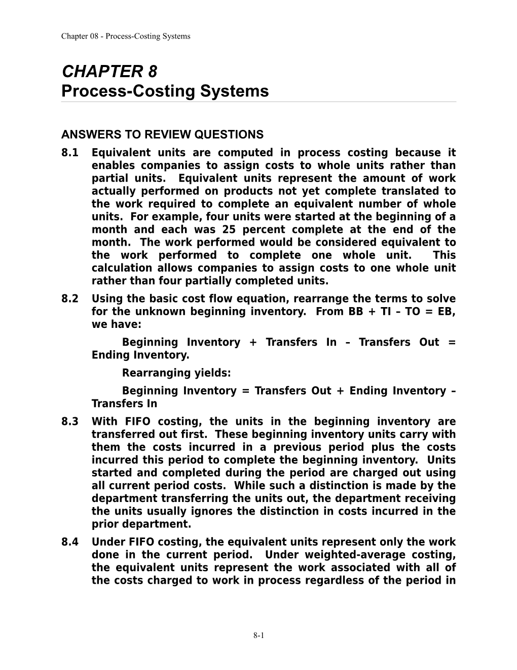 Chapter 08 - Process-Costing Systems
