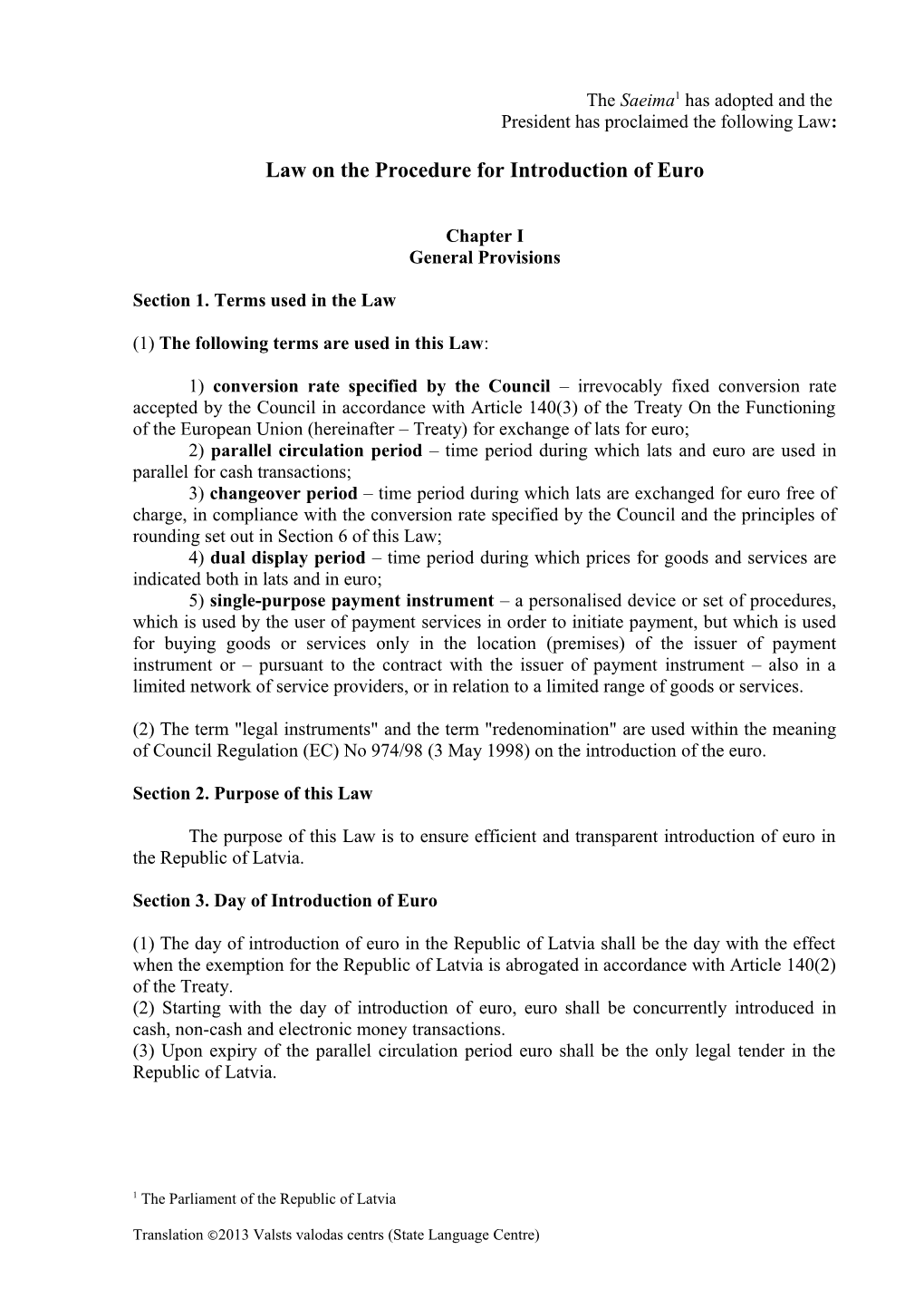Law on the Procedure for Introduction of Euro