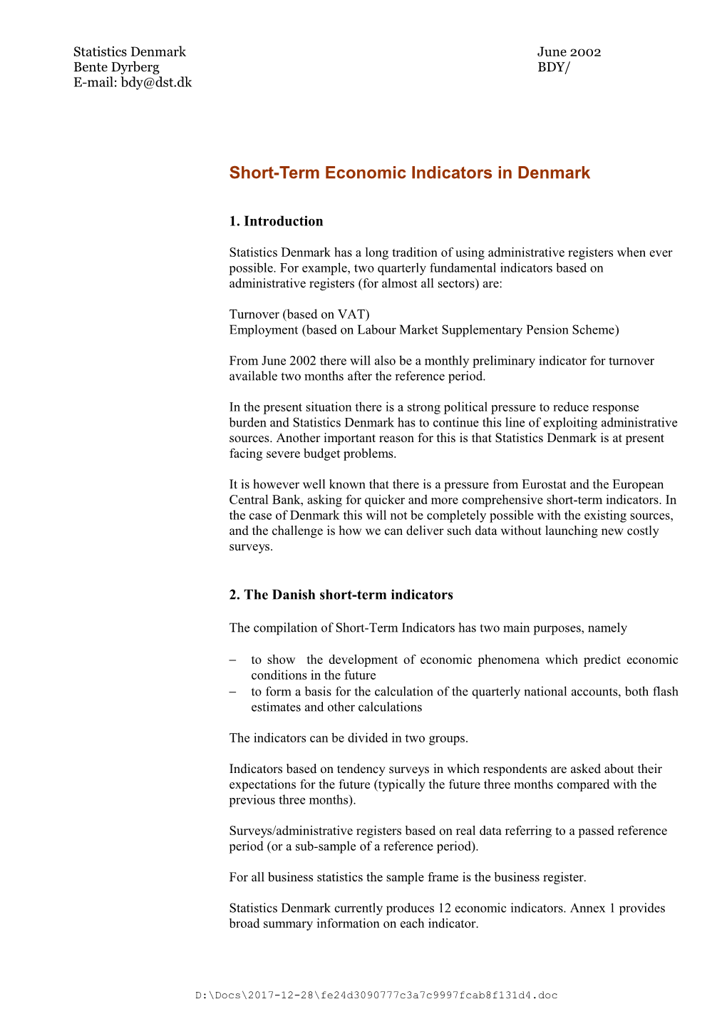 Short-Term Economic Indicators in Denmark