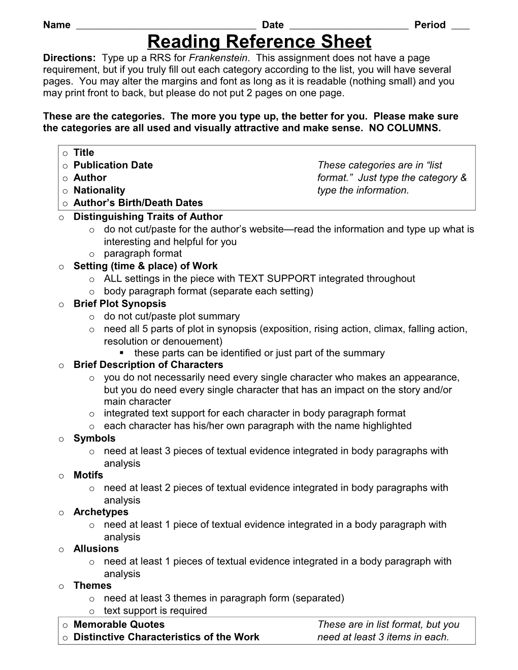 Reading Reference Sheet s1