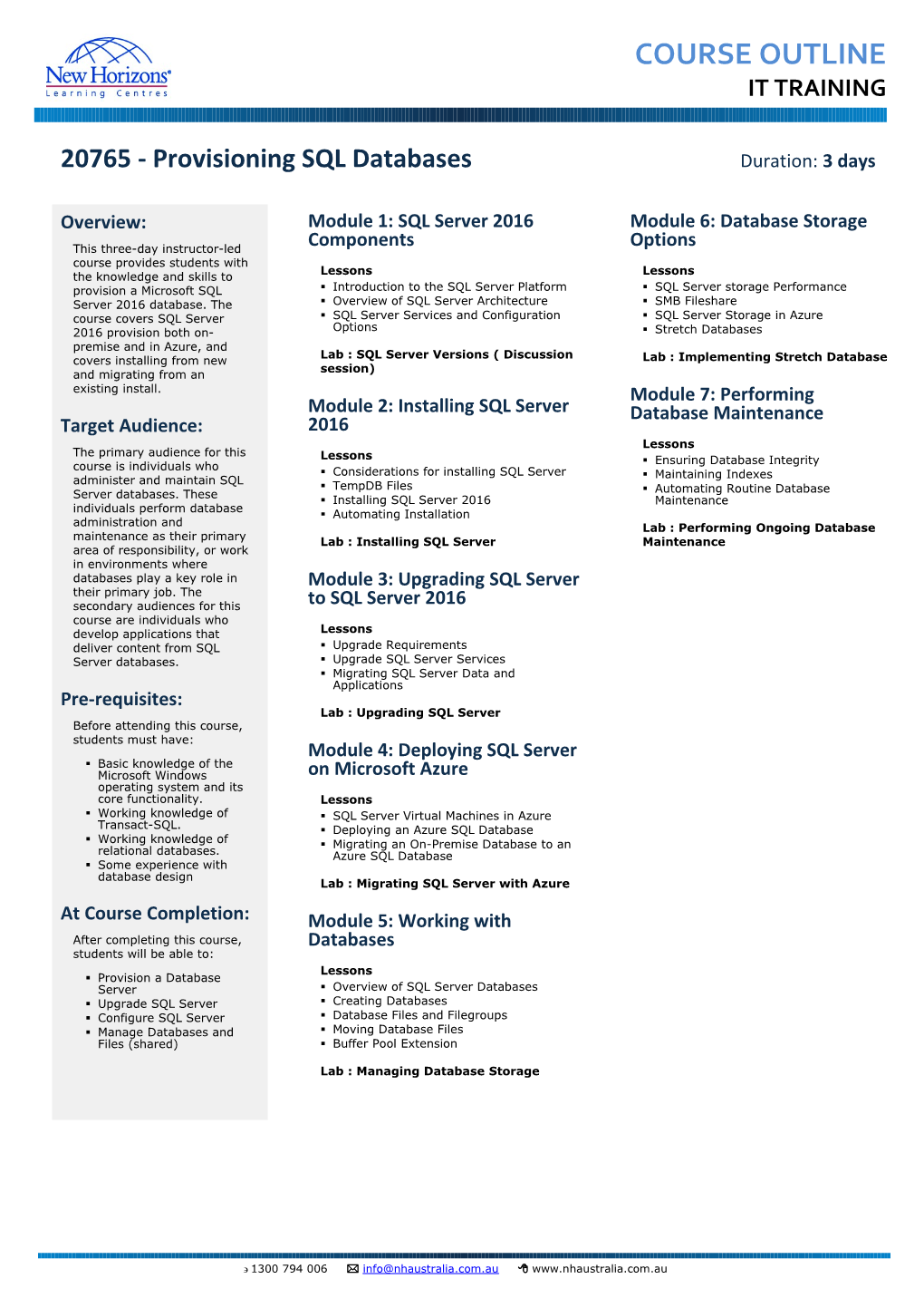 New Horizons Courseware Outlines s12