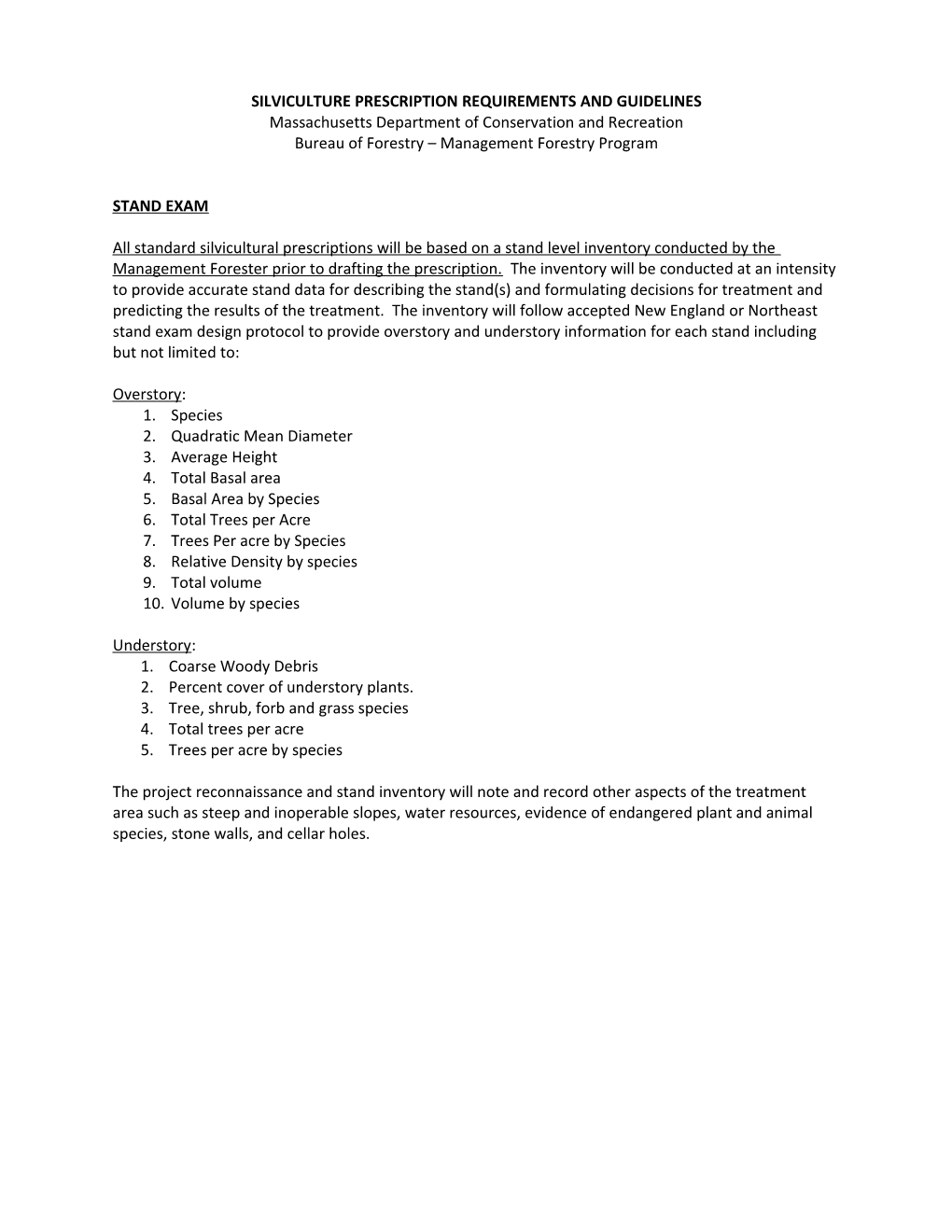 Silviculture Prescription Requirements and Guidelines