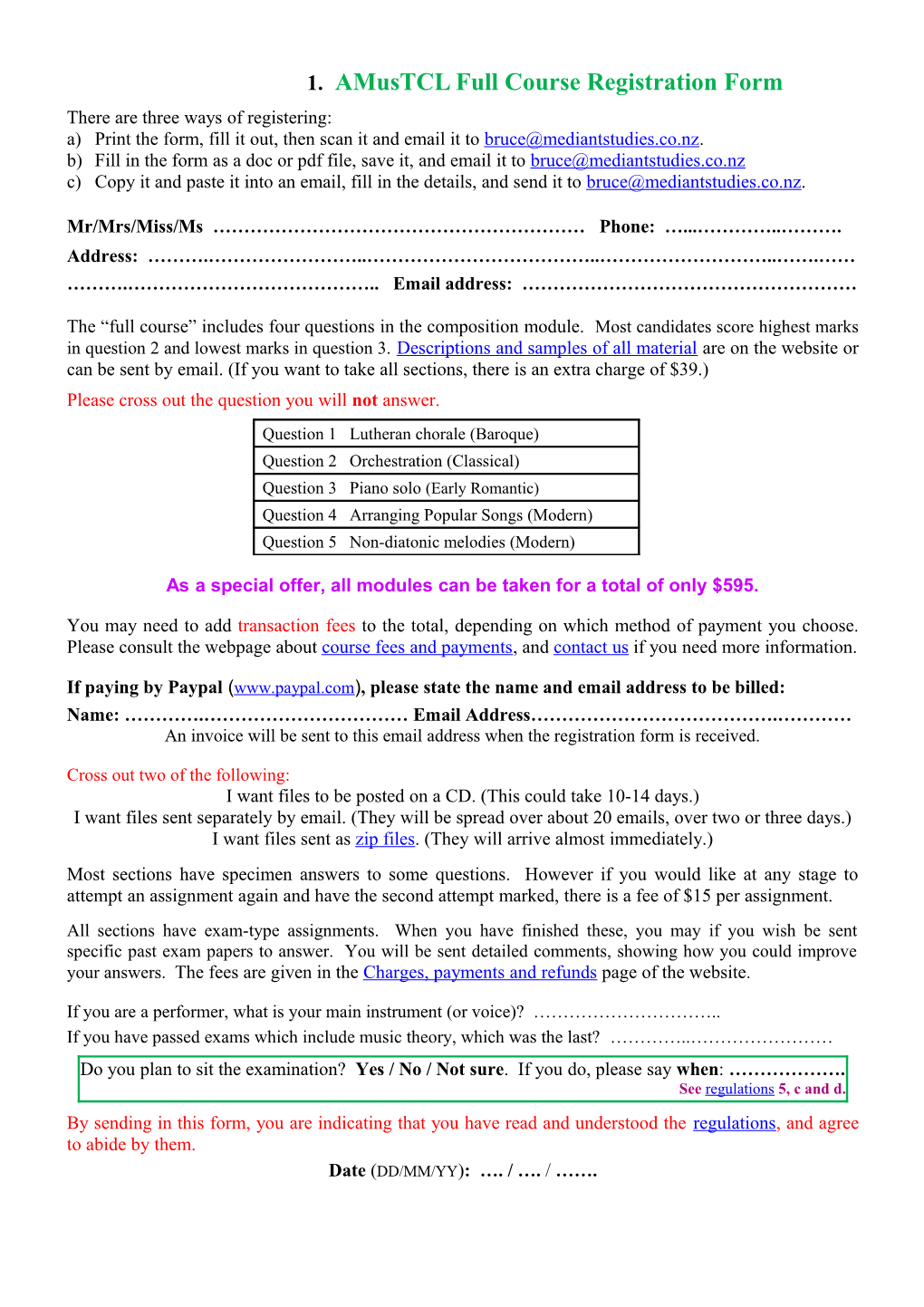 Amustcl Full Course Registration Form