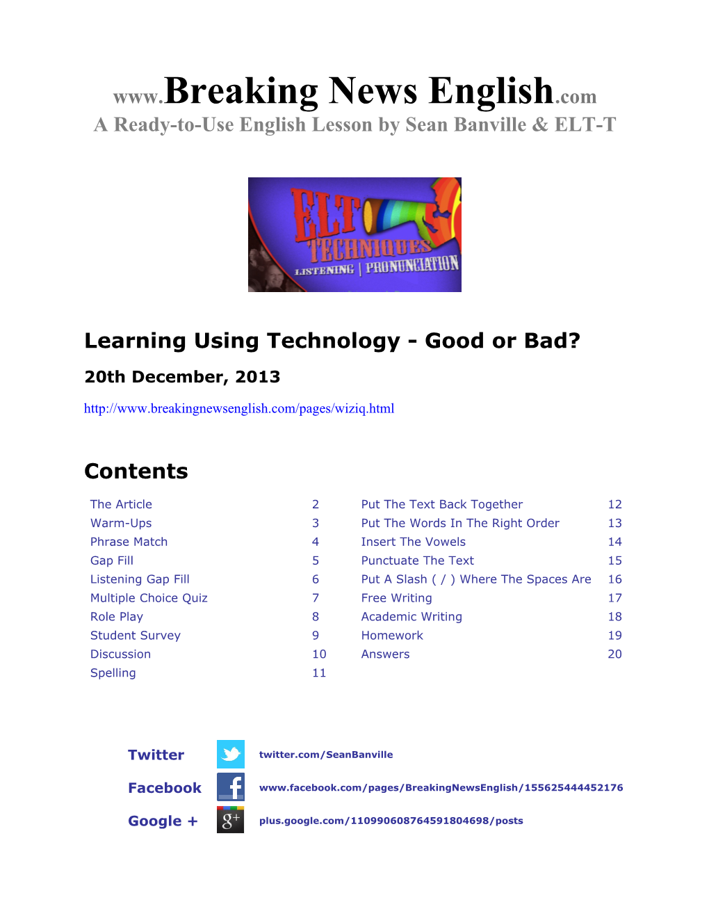 ESL Lesson: Learning Using Technology