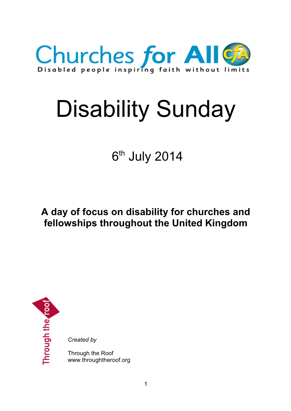 A Day of Focus on Disability for Churches and Fellowships Throughout the United Kingdom