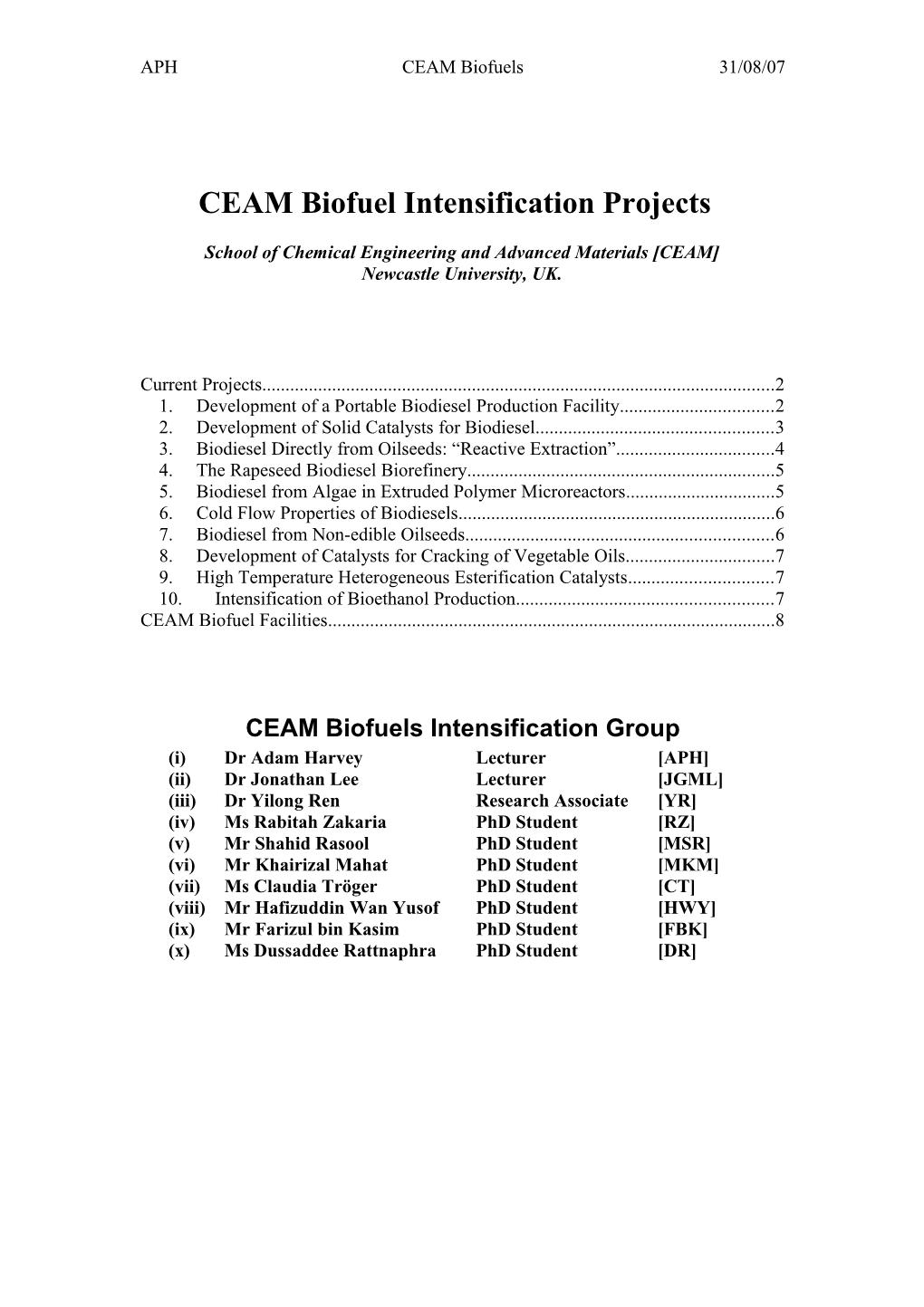 Current Biodiesel Projects