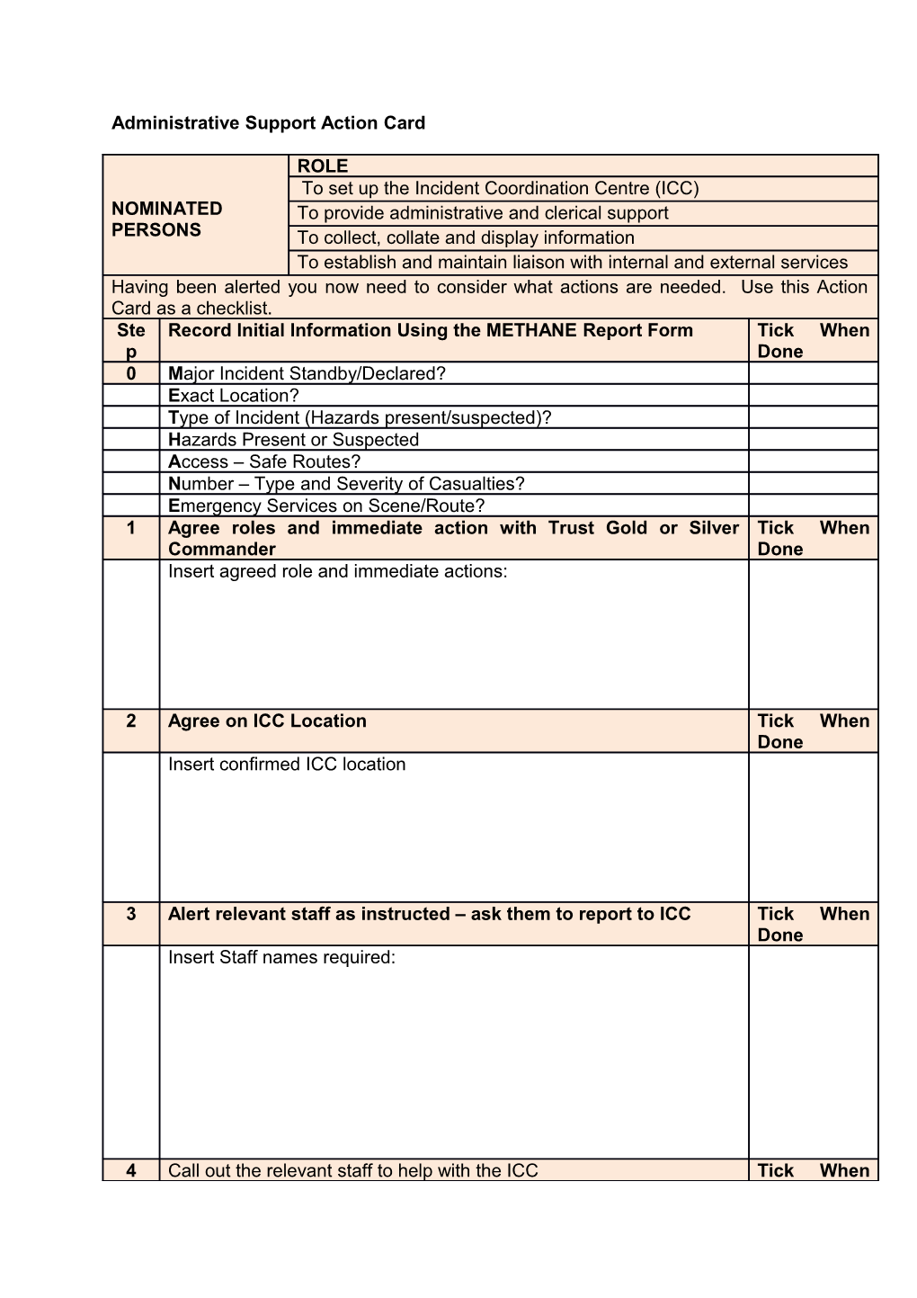 Ad Ministrative Support Action Card