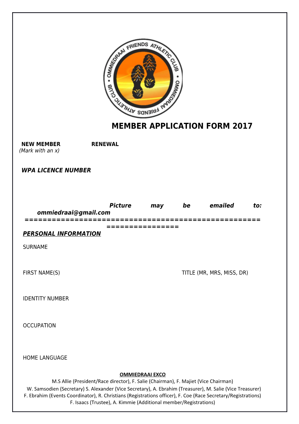 Member Application Form 2017