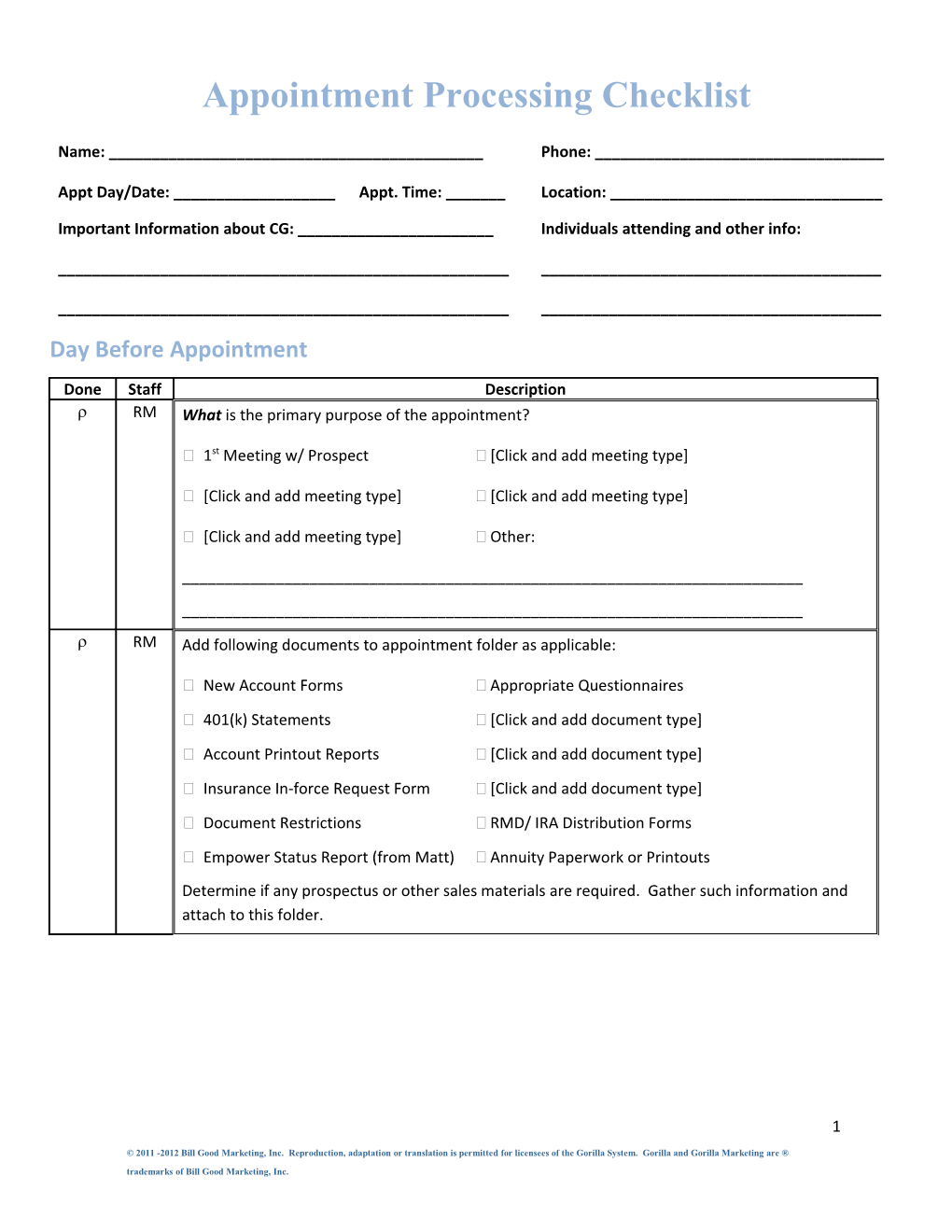 Appointment Processing Checklist