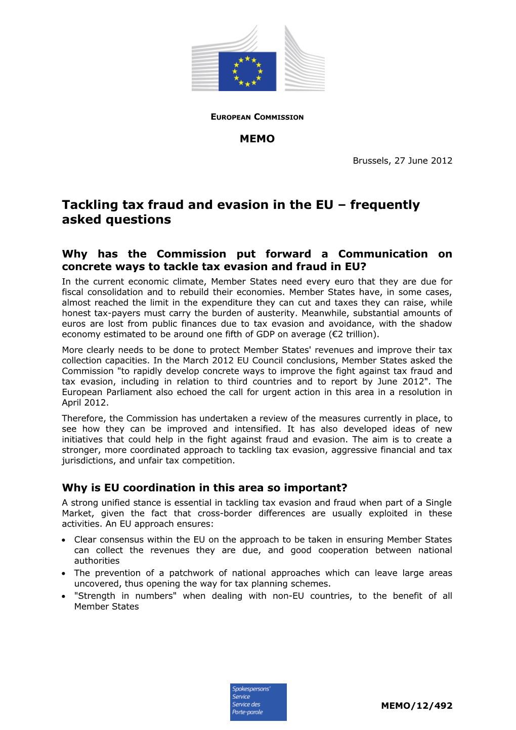 Tackling Tax Fraud and Evasion in the EU Frequently Asked Questions