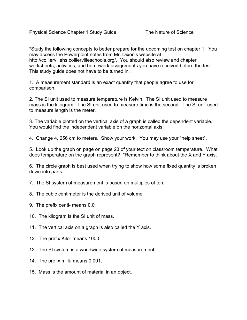 Physical Science Chapter 1 Study Guide the Nature of Science