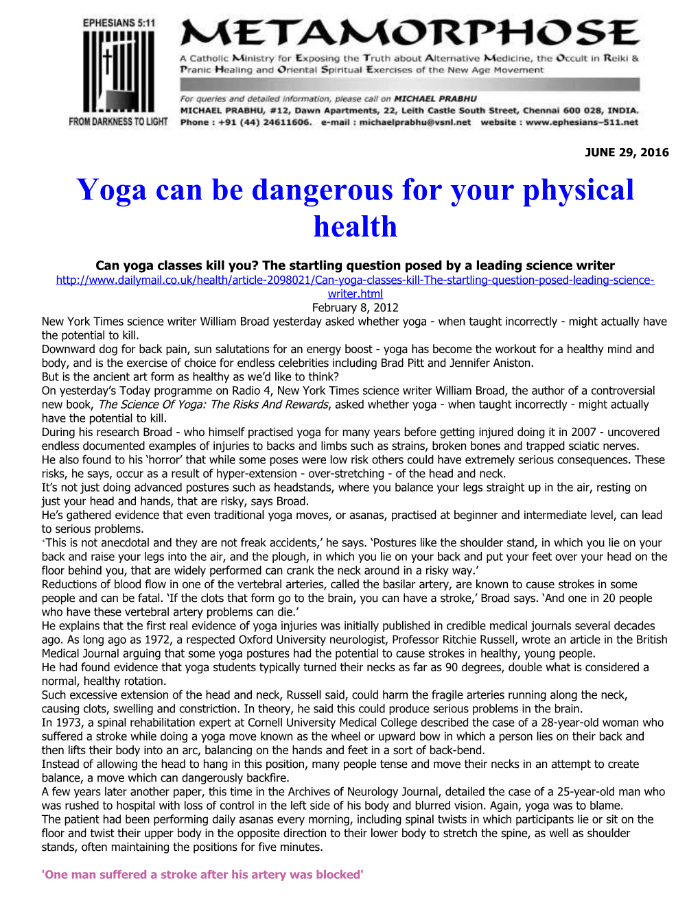 Yoga Can Be Dangerous for Your Physical Health