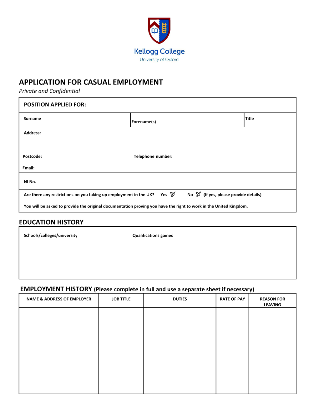 Application for Employment s122