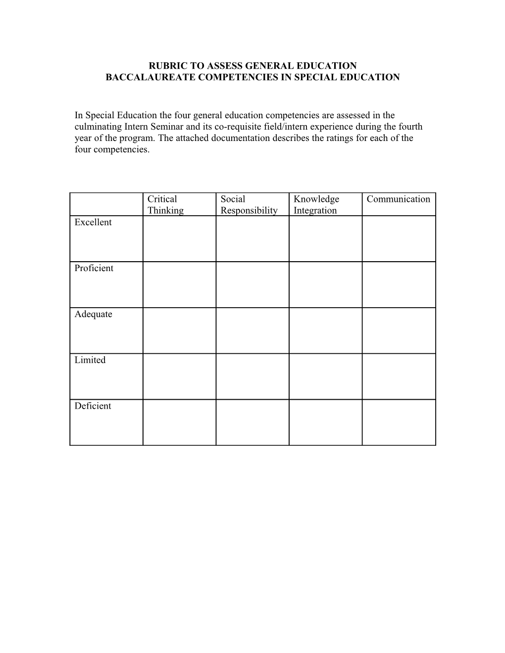 Rubric to Assess General Education