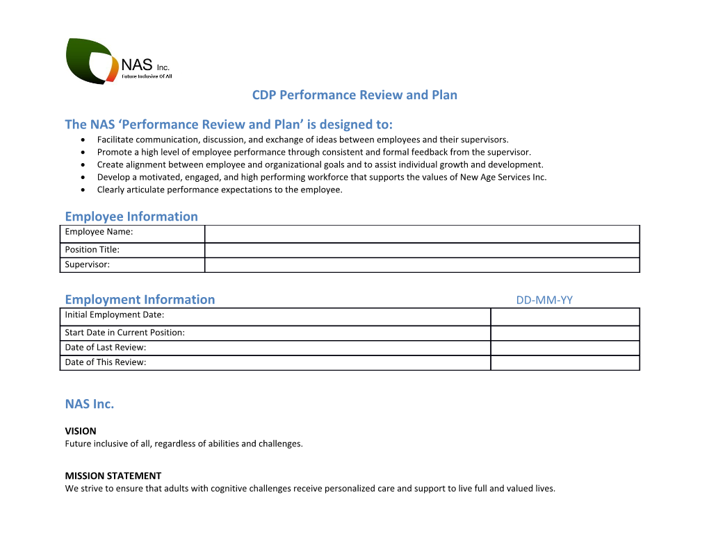 The NAS Performance Review and Plan Is Designed To