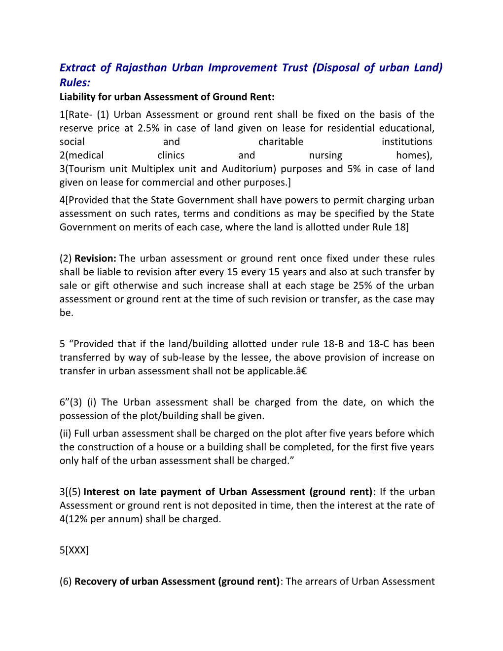 Extract of Rajasthan Urban Improvement Trust (Disposal of Urban Land) Rules