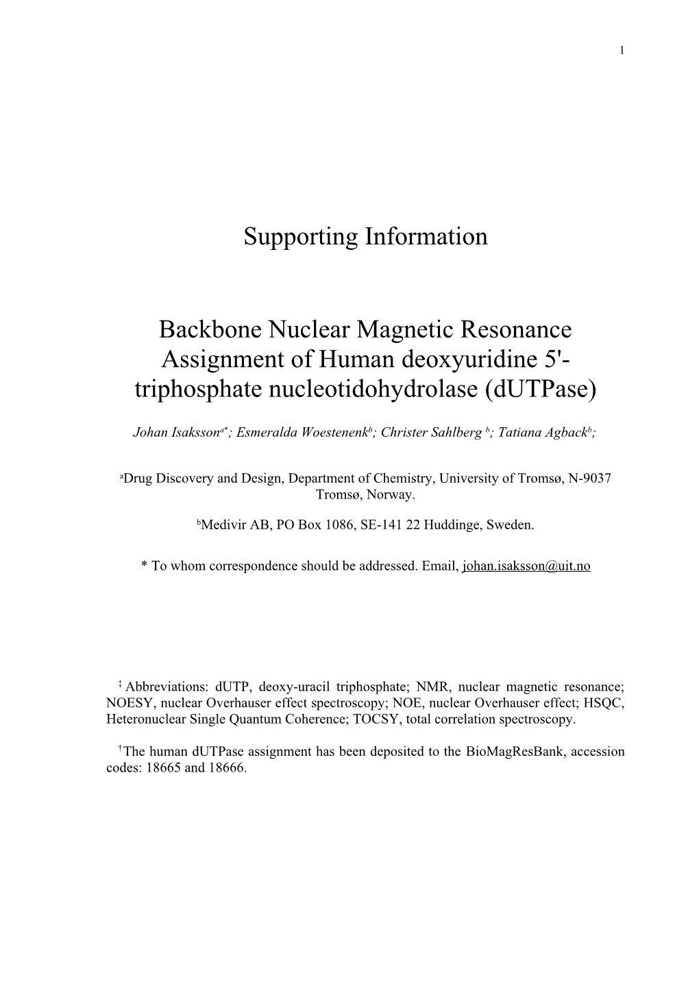Backbone Nuclear Magnetic Resonance Assignment of Human Deoxyuridine 5'-Triphosphate