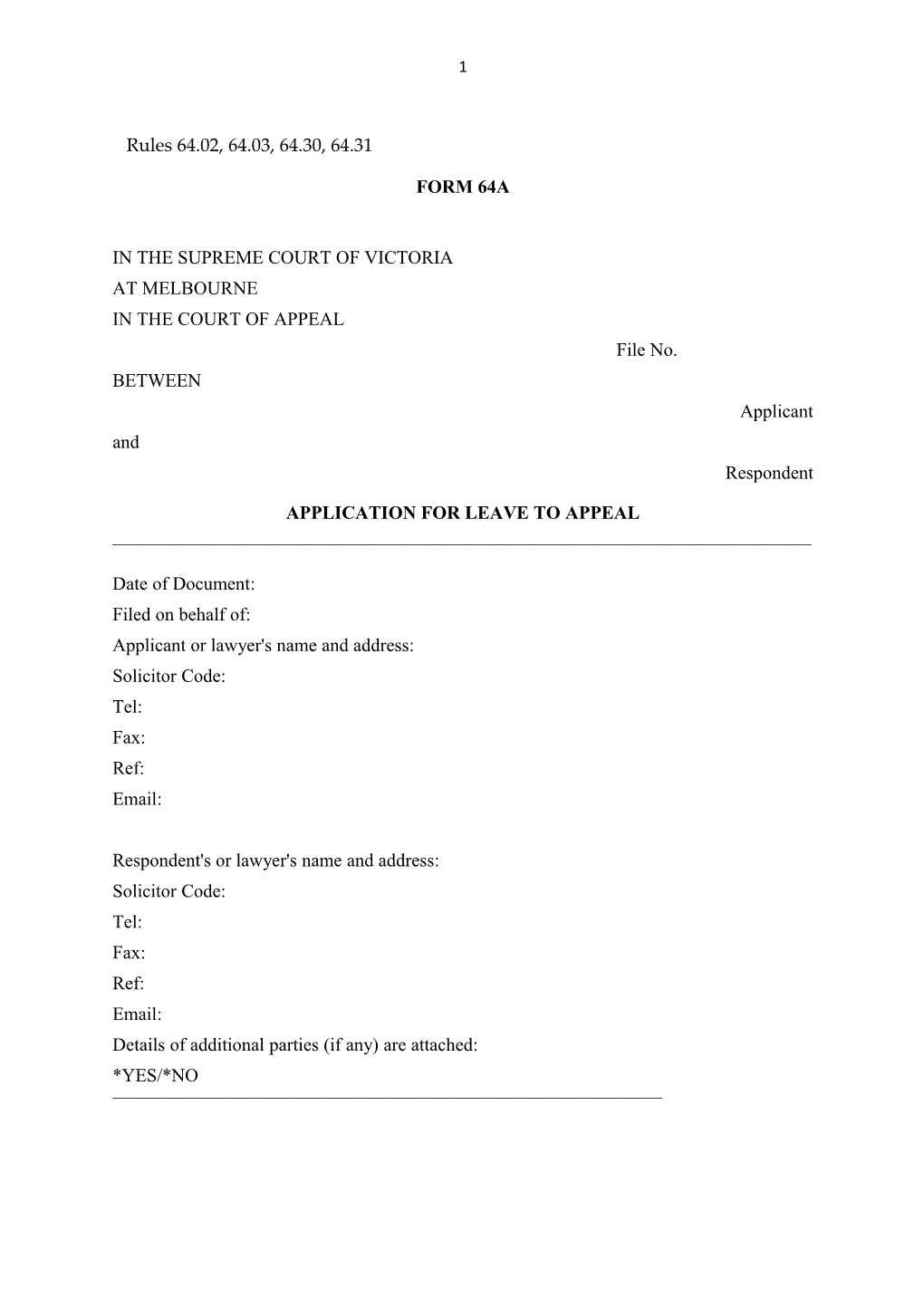 Application for Leave to Appeal