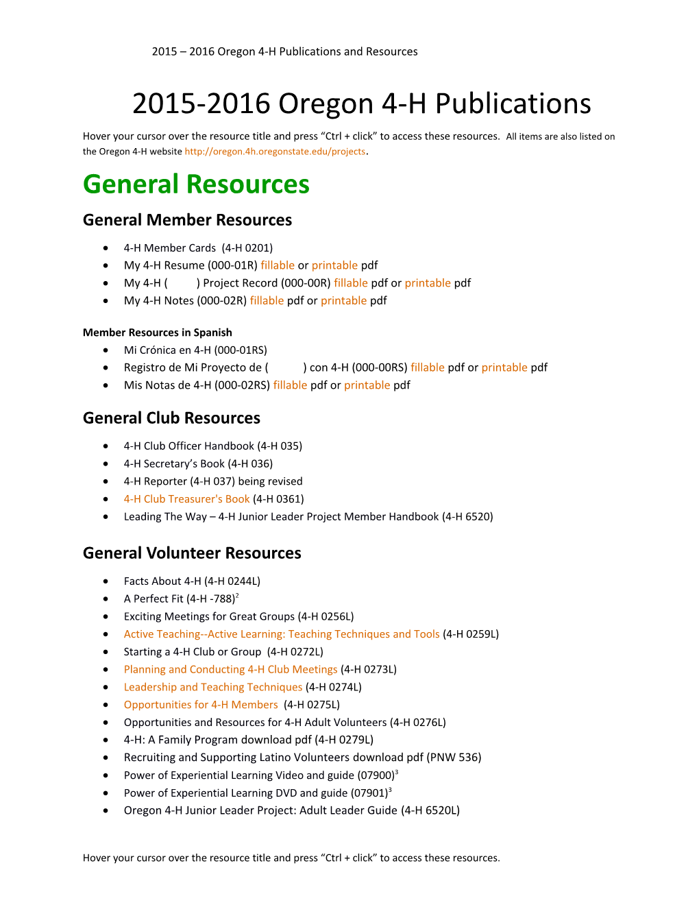 2015 2016 Oregon 4-H Publications and Resources