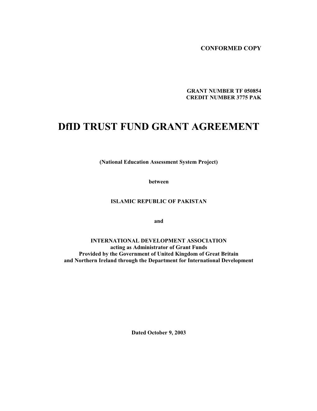 Dfid Grant Agreement