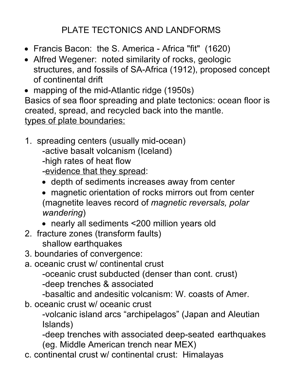 Plate Tectonics and Landforms