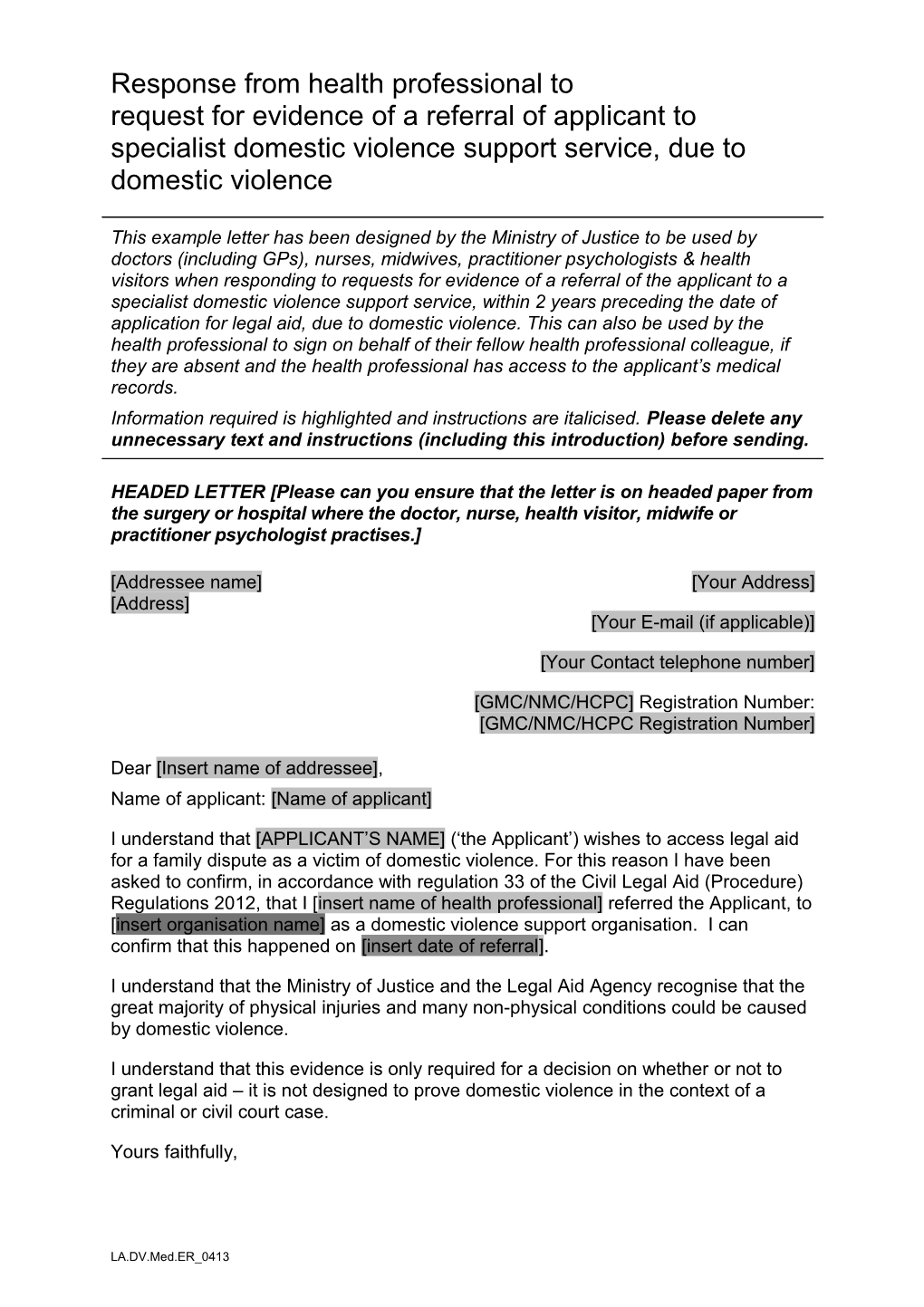 Template Letter for Medical Evidence of Domestic Violence s1