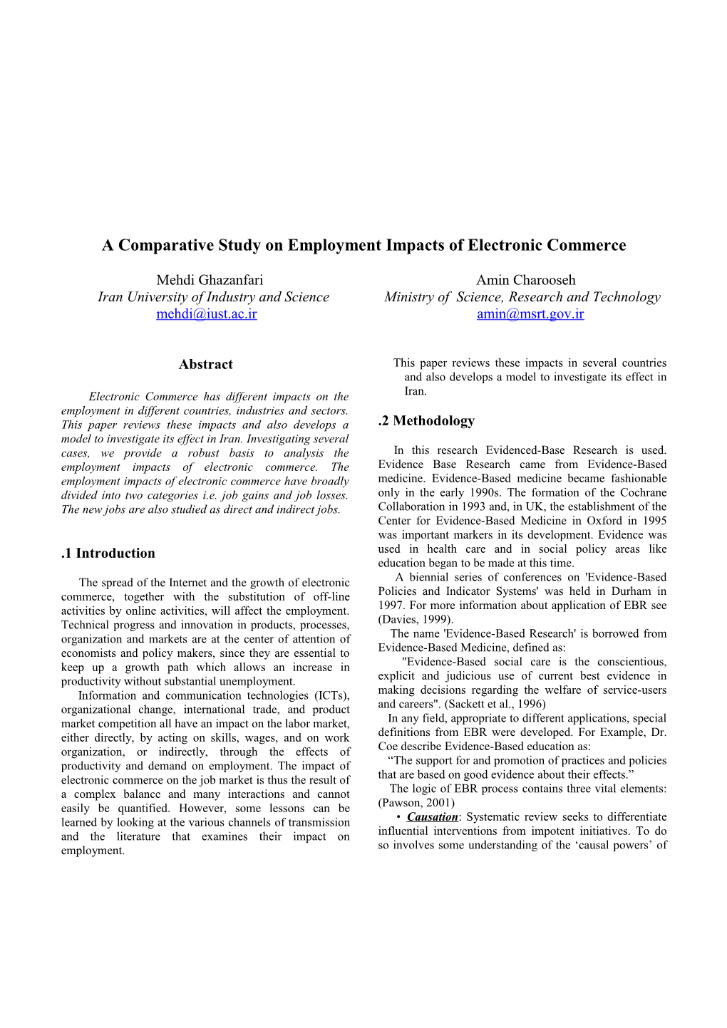 A Comparative Study on Employment Impacts of Electronic Commerce