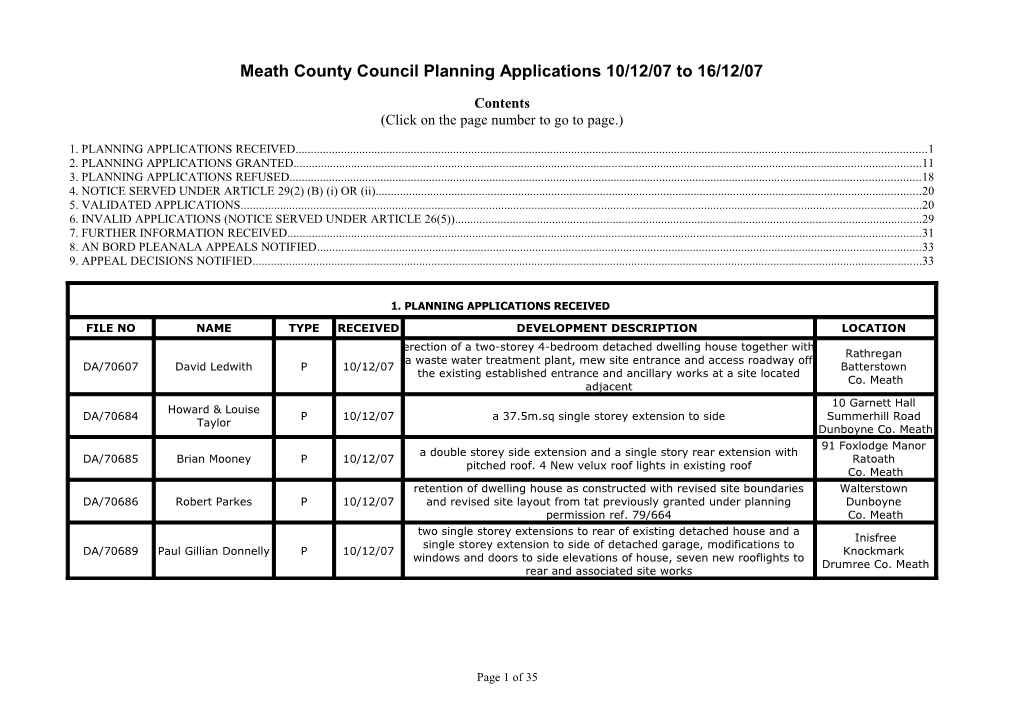 Meath County Council Planning Applications 10/12/07 to 16/12/07
