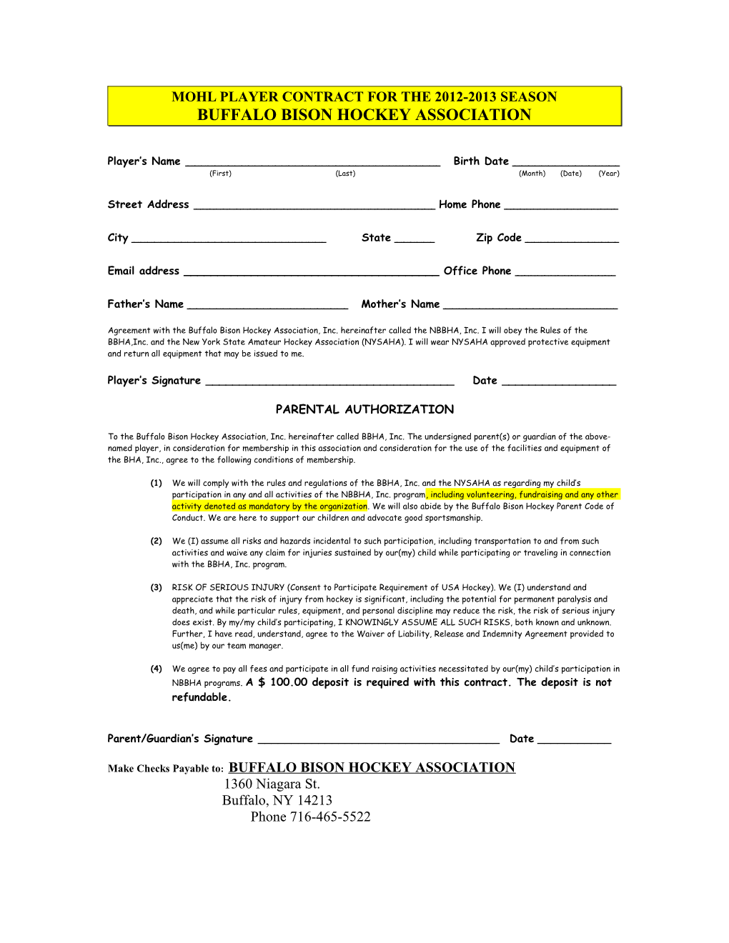 Mohl Player Contract for the 2005-2006 Season