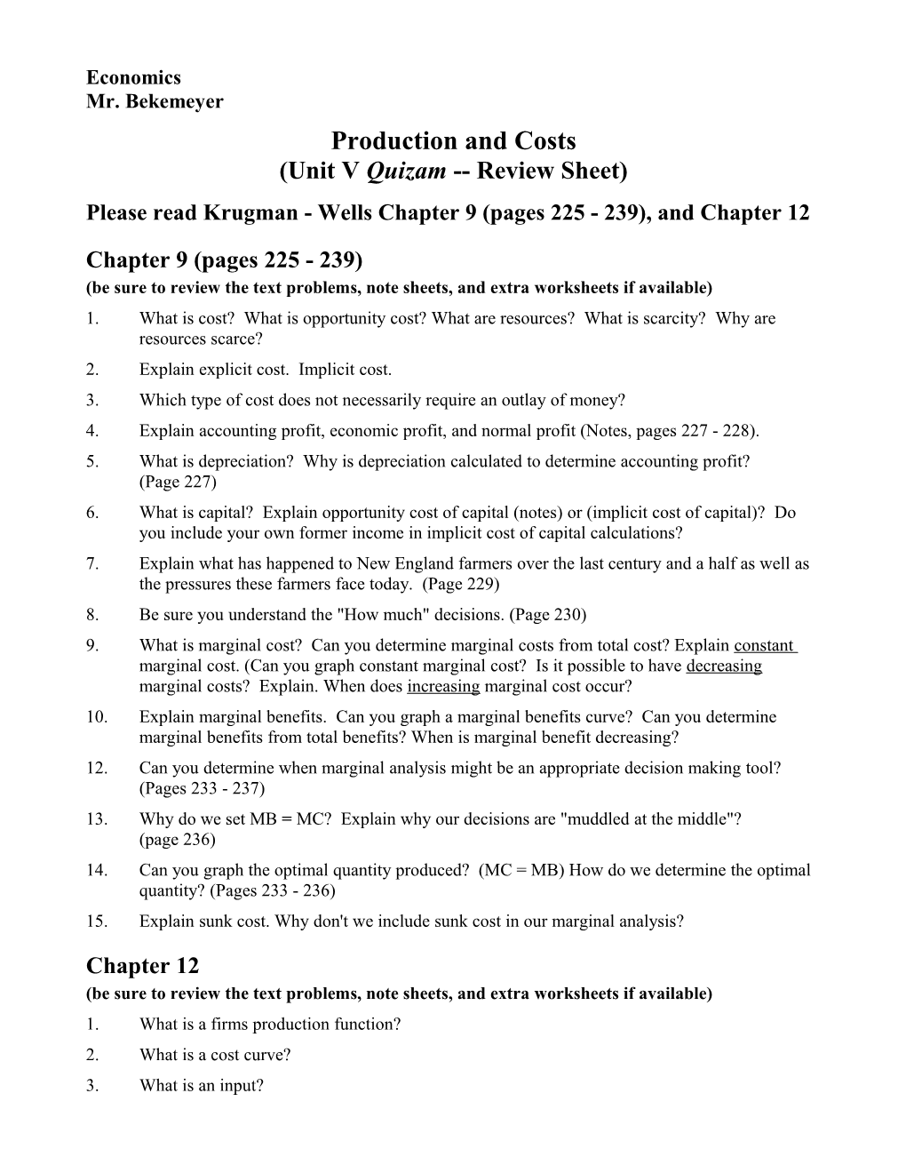 Unit V Quizam Review Sheet