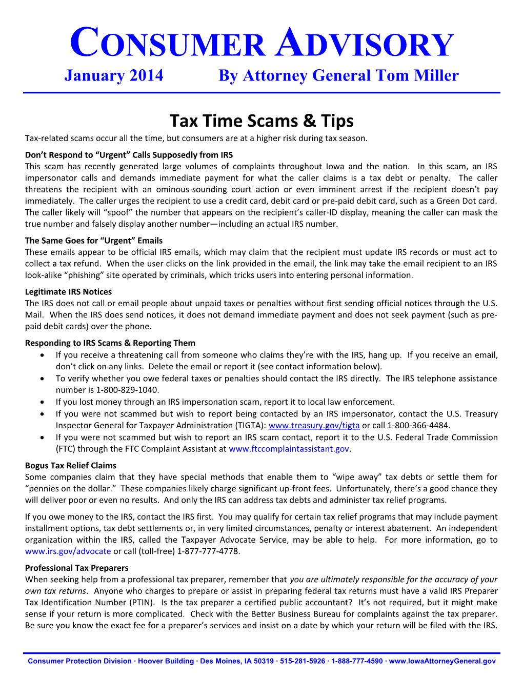 Tax Time Scams & Tips