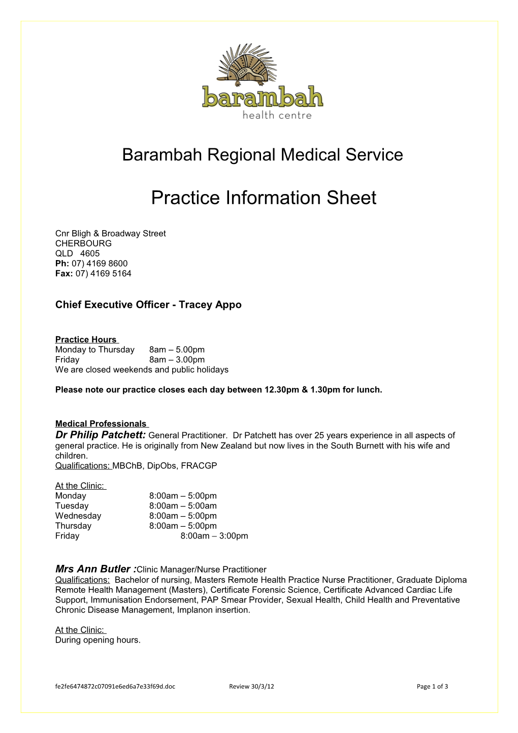 Practice Information Sheet