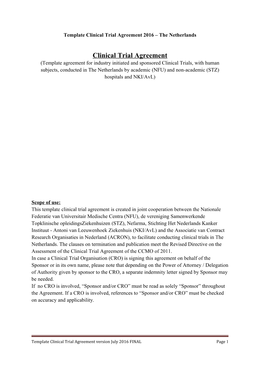 Template Clinical Trial Agreement