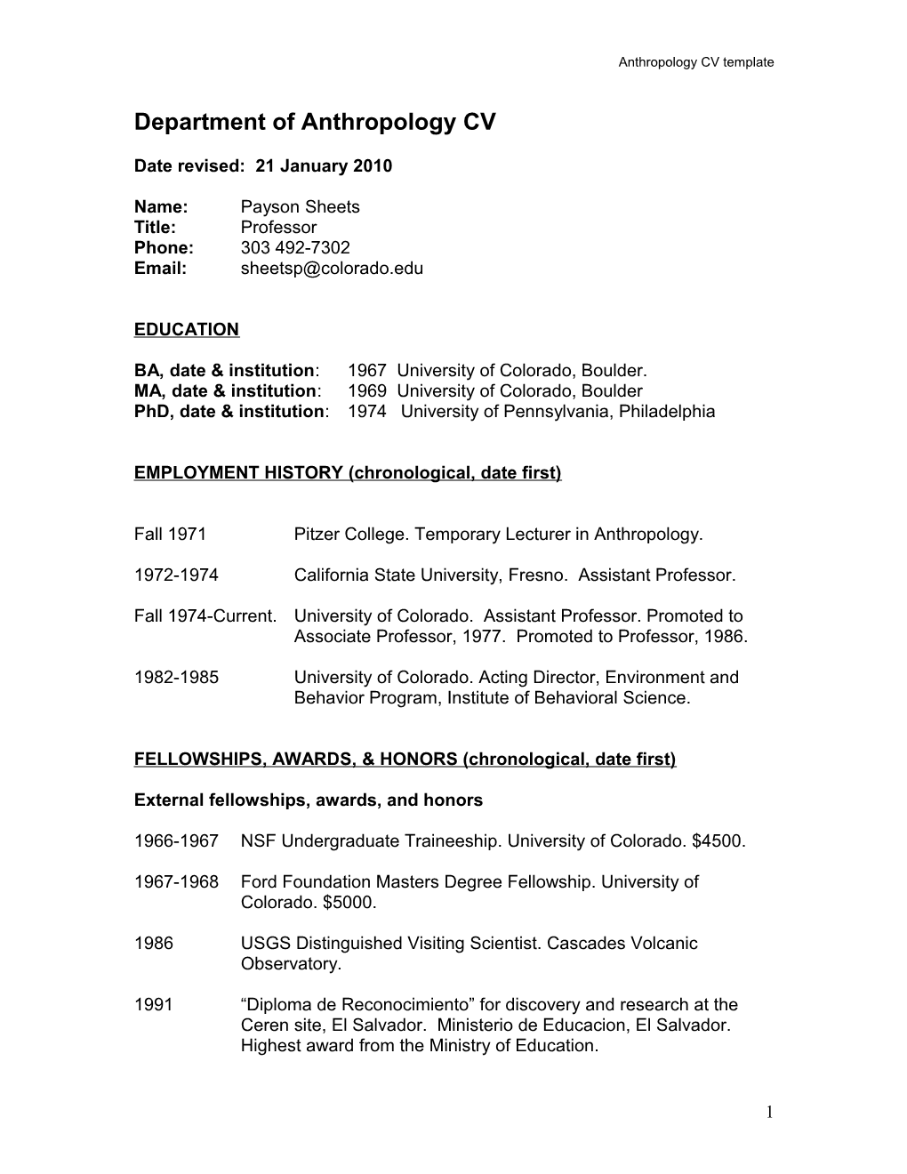 Anthropology CV Template