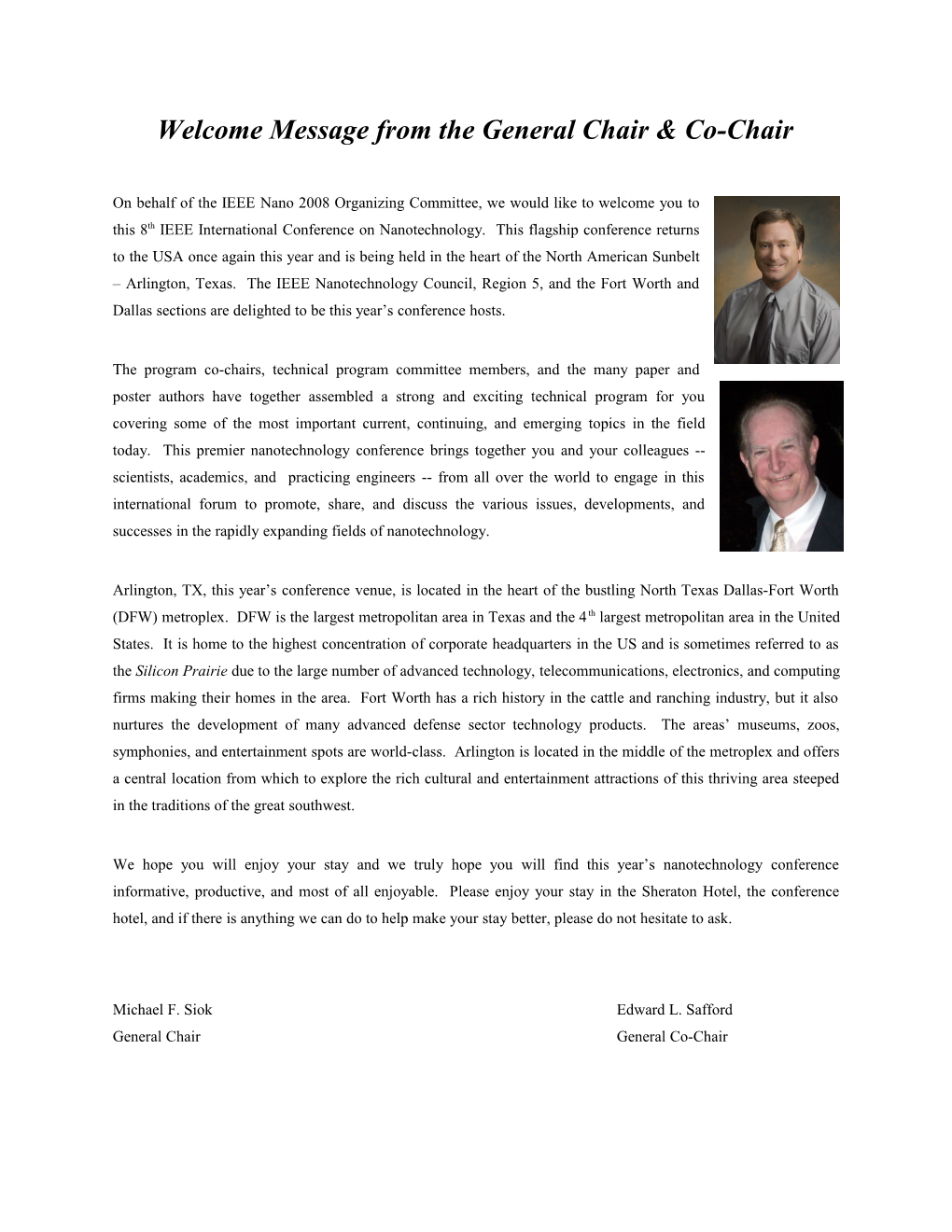 Welcome Message from the General Chair & Co-Chair