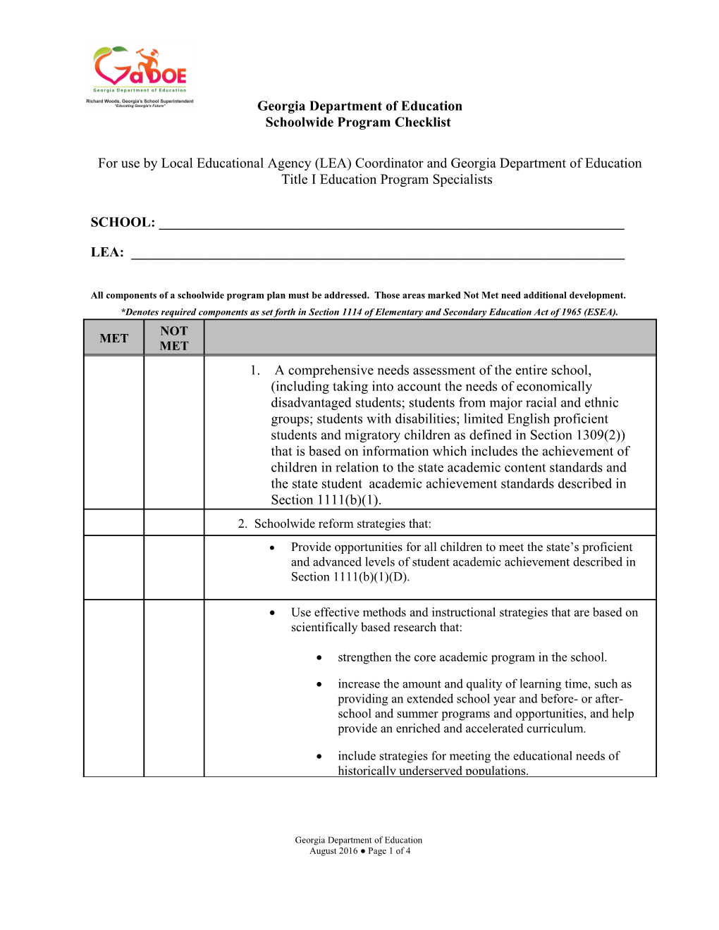 Schoolwide Program Checklist