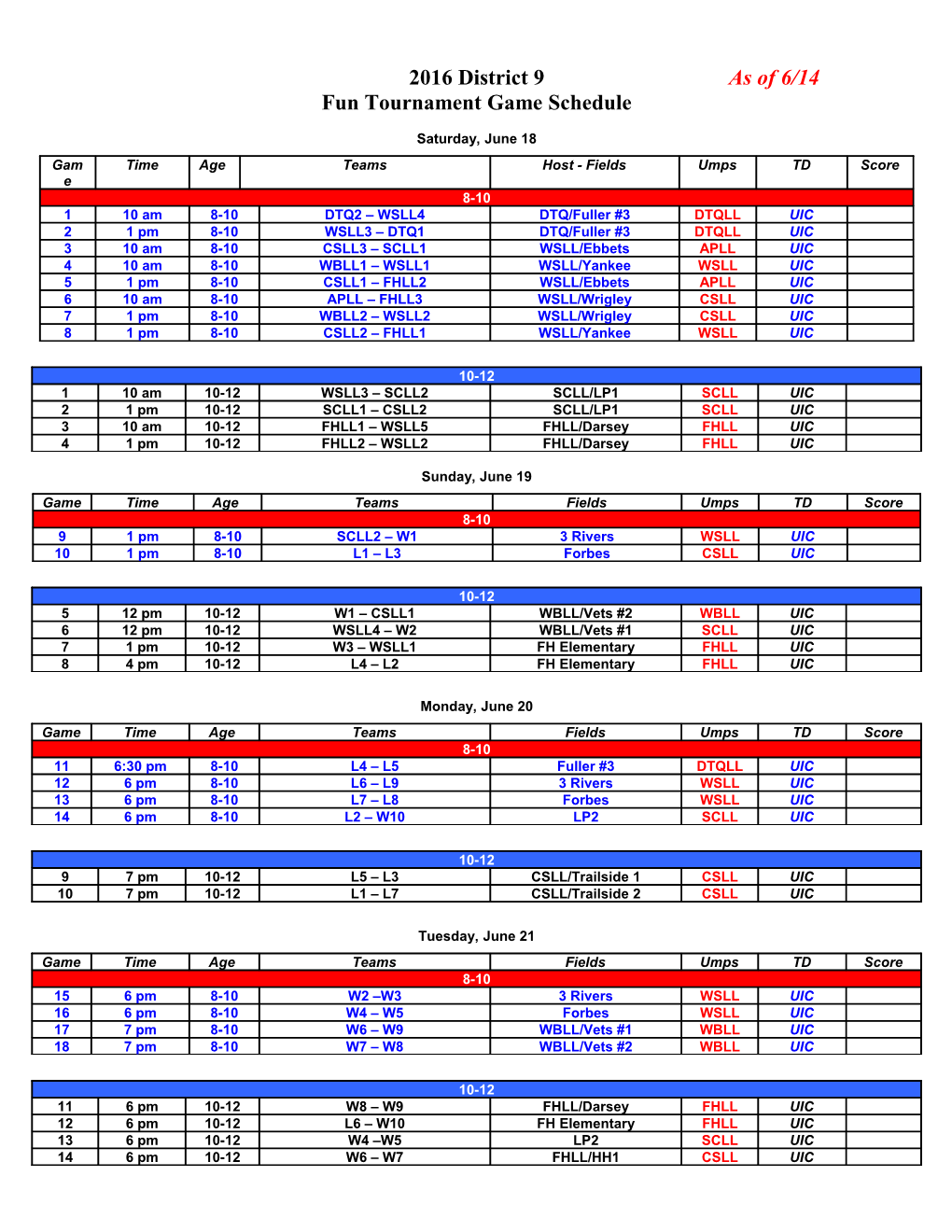 Tournament Director Assignments